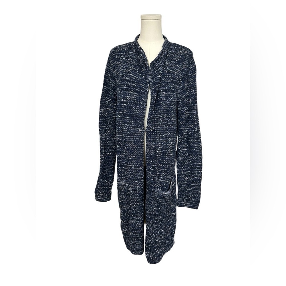 J. Jill Blue Marled Melange Long Knit Open Front Cardigan Sweater Sz M Tall